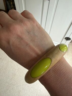 Lanvin Wood and Green Resin Bangle